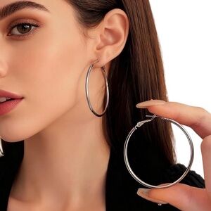 60mm Silver Hoop Earrings